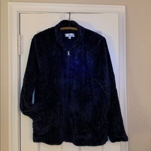 Cuddl Duds navy blue velour house jacket/lounge wear, size Large: 14-16